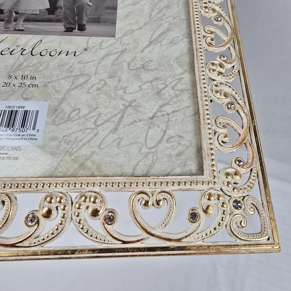Decorel‎ Heirloom  8x10 Picture Frame Ornate Cream Gold Rhinestone Vintage Style